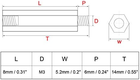 Uxcell 60PCS M3 8+6mm Femaleенски машки конец месинг хексадецимален растојание за растојание за забивање PCB столб