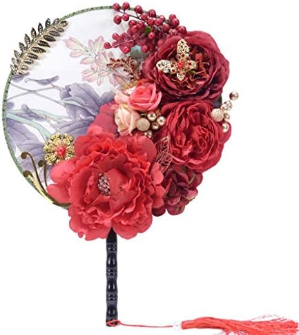 Mxiaoxia Класичен кинески венчален невеста рачен вентилатор кружен цвет вентилатор со женски тасел кои танцуваат декорација дома украс