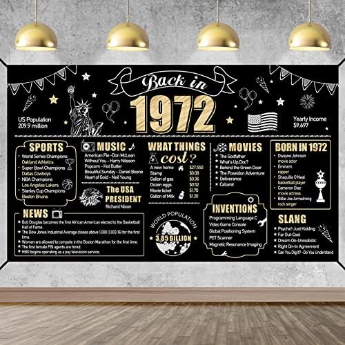 Голем 51-ви роденденски банер украси за позадина за мажи, црно злато уште во 1972 година 51 роденденски знак за забави, среќни педесет и еден роденденски