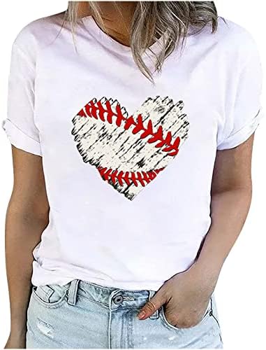 Бејзбол кошули за жени 2023 летни модни кратки ракави маица редовно вклопување на екипаж тенок маички кошула пуловер