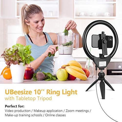 UBeesize 10 Selfie Прстен Светлина со Статив Стојат &засилувач; Држач За Мобилни Телефони, Затемнета Десктоп LED Круг Светлина За Пренос