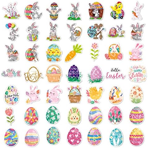100 парчиња 2023 Велигденски налепници за деца тинејџери Возрасни, водоотпорни винил велигденски јајца зајачиња зајаци налепници за зајаци