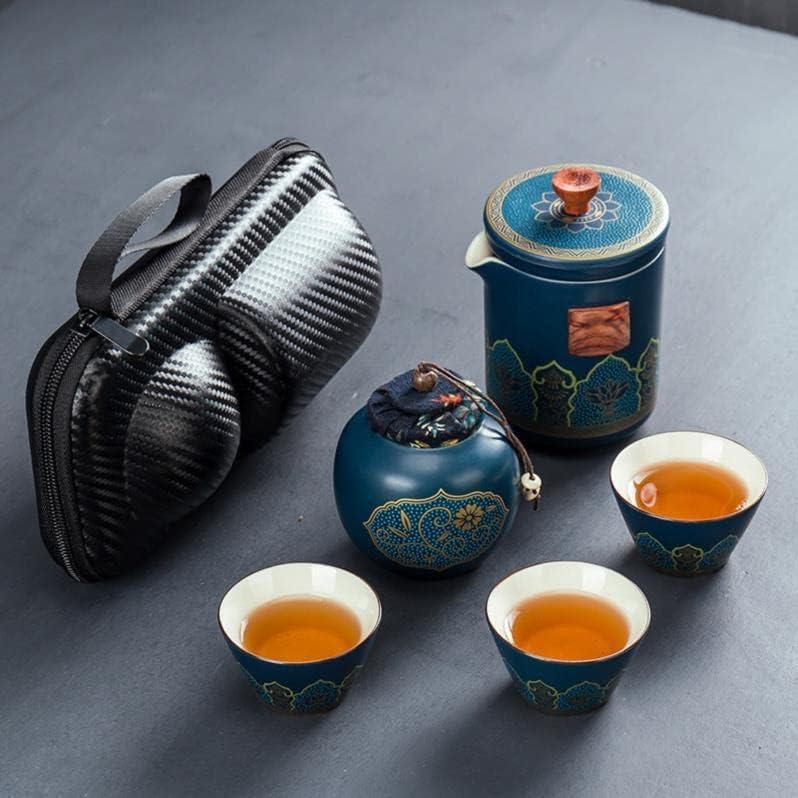 Подарок чај сет преносен еден тенџере три чаши ретро преносна чаша чај чај Прилагодено патување со чај со чај, дизајнер на гроздобер чај сет