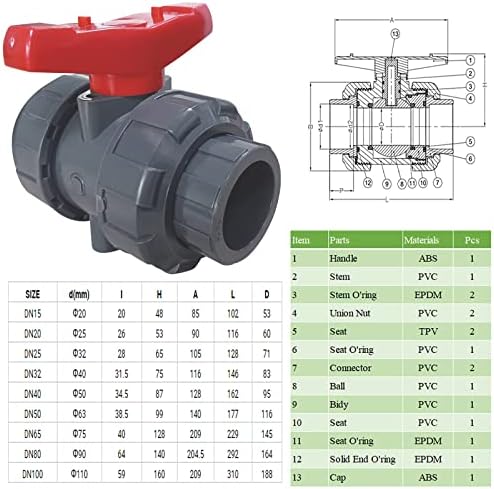 2 UPVC Топчест Вентил Со Целосен Проток Двојна Вистинска Унија Со Топчест Вентил За Лизгање На Топчестиот Вентил Со Целосен Приклучок, epdm O-Прстени И Реверзибилни Теф?
