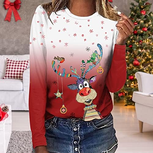 Аниеја лесни дуксери за жени о-вратови весели Божиќни маици мека преголема блуза за завиткување за жени