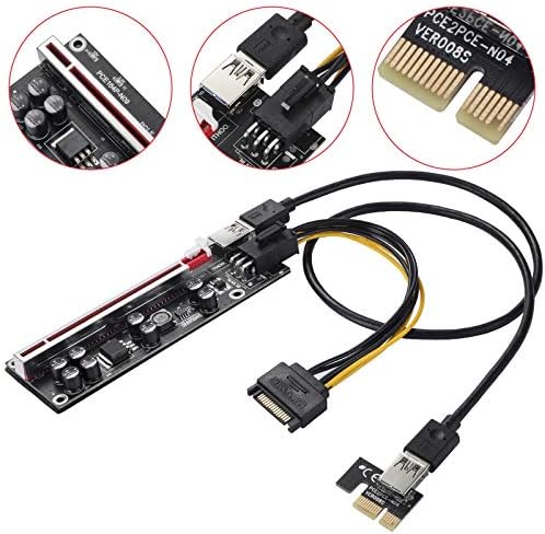 MZHOU PCI-E 1x до 16x V009S-Plus Riser Card-Графичка продолжена адаптер за адаптер за рударство со GPU со 24in USB 3.0 продолжен кабел и 6Pin