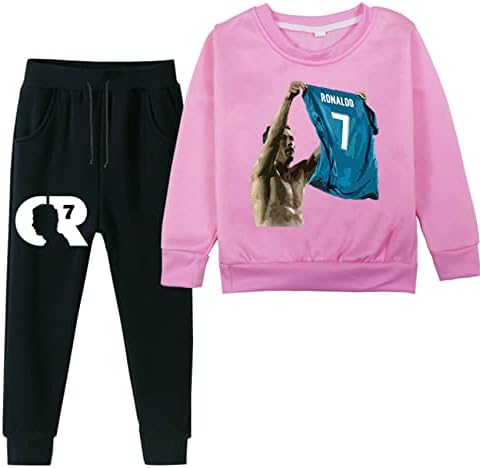 Inин-бек Pister Boys Cristiano Ronaldo Print Casual Sweatshirt-Cr7 Pullover Graphic Tops and Sweatpants сетови за деца