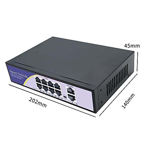 KUWFI 8-порта Gigabit PoE Ethernet Switch, 8 x Gigabit POE, 2 x Gigabit SFP слот, метална мрежа Switch 48V POE за IP камера безжична АП