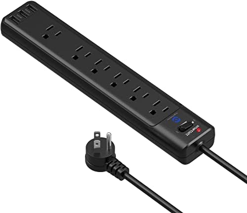 Слика за заштитен електричен лента SmartBitt Surnge - 6 продажни места и 3 USB -A Ports, црна - кабел за продолжување на напојување со USB порти