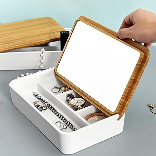 Anncus Bamboo покритие кутии со накит со мултифункционална кутија за шминка со високи високо-одделение-