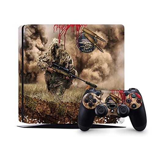 ZOOMHITSKINS PS4 Тенка Кожа, Компатибилен За Playstation 4 Тенок, Војна Морски Војник Пиштол Снајперист Камуфлажа, 1 PS4 Тенок Конзола Кожата