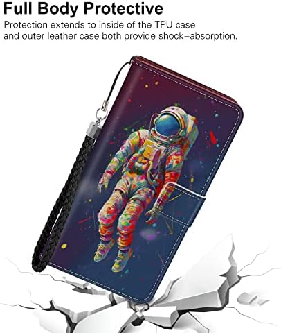 Случајот со сини џеб Shencang Погоден за iPhone XR Шарен вселенски човек ZX079 Слот за картички за картички за готовина и лична карта