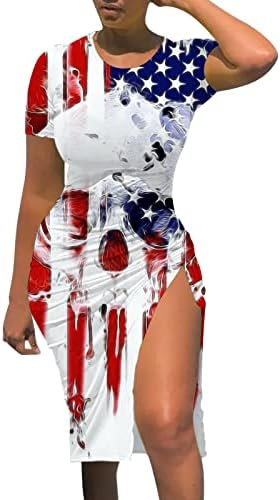 МИАШУИ Слатки Секојдневни Фустани Денот На Независноста Жени Обрасци На Американско Знаме Обични Летни Фустани Со Врвки За Жици За Жени