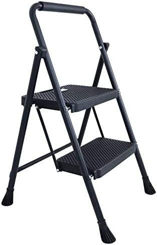 Алатки за алатки за калигреини, преклопување на столче со широк педал против лизгање, цврста скала од 330 фунти, црна боја, црна