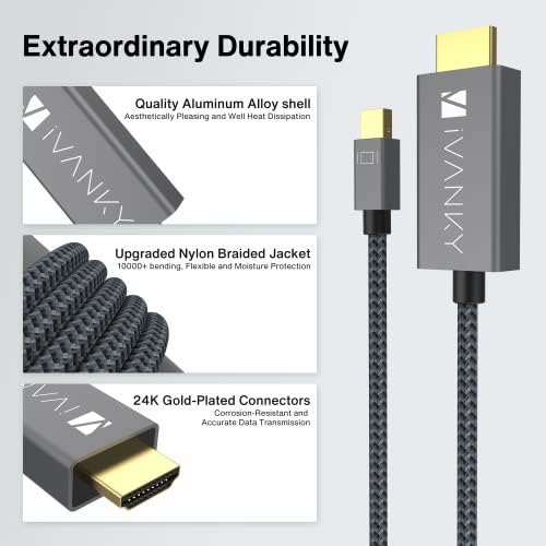 IVanky VESA Сертифициран DP 1.2 Кабел 6.6FT + Mini DisplayPort на HDMI кабел 6,6ft