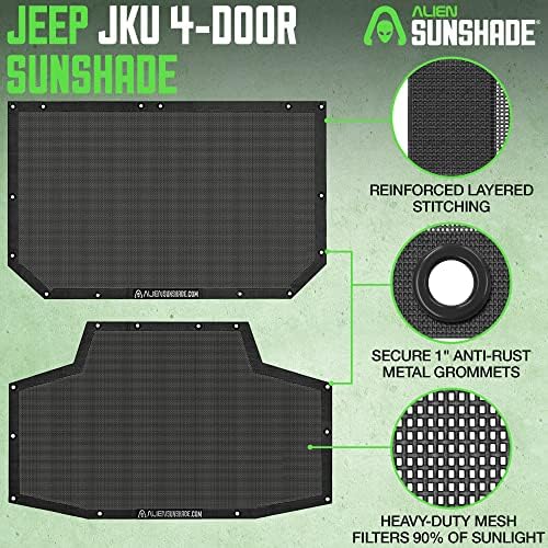 Aliene Sunshade Jeep Wrangler JKU - Предна и задна мрежа Сонцето Сонце за Jeep JK Unlimited - блокови УВ, ветер, бучава - Бикини