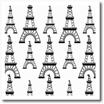 3drose ht_164473_1 Париз шик црно -бели ајфелови кули железо на пренос на топлина, 8 на 8 , за бел материјал