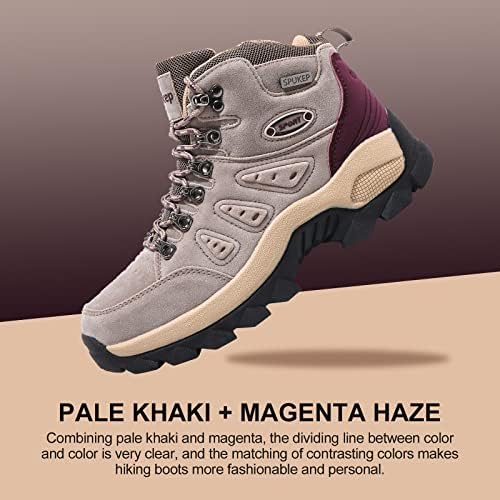 Spukep жени пешачки чизми водоотпорни чевли со средна работа, чипка на велур кожа одење патеки за планина на отворено