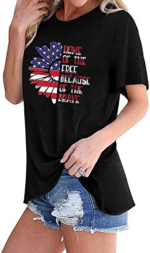 Патриотски кошули за жени американско знаме маица обични летни врвови со кратки ракави, патриотски удобно лабава кошула Туника врвови