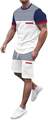 Машки летни 2 парчиња облека Обични кошули со кратки ракави за кратки ракави и класични спортови шорцеви поставени костум за спортска облека