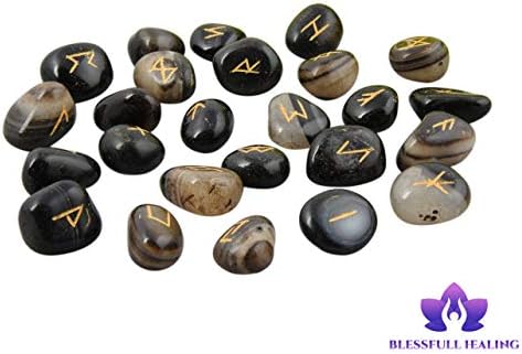 Блесното заздравување црно оникс паднати камења руни сет од 25 парчиња кристално заздравување на реики фенг шуи дома декор подарок позитивна енергија