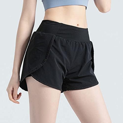 Shortsенски моден тренинг шорцеви со двојно слој со високи еластични шорцеви летни удобни салон за пот -стомакот за контрола