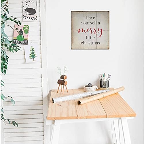 Дрво знаци wallид што виси wallид декорација Имајте среќен мал божиќен знак за дневна соба кујна Батерум канцеларија за канцеларија 12x12inch