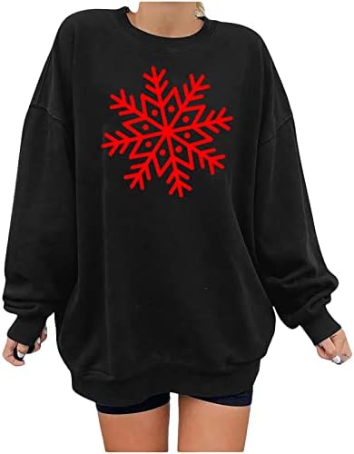 Flekmanart Women Gurly Божиќна блуза О-вратче маички 3Д печатени долги ракави Обични врвови грди Божиќ пуловер лабав џемпер