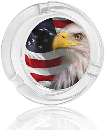 Американски ќелав орел САД знаме стакло од стакло од пепел, тркалезна табла за пепел, симпатична убава сопственичка на пепел, за украсување