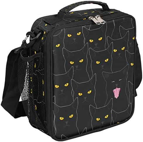 Симпатична Црна Мачка Деца Ручек Торба за Момче  Девојка Kitten Insulated Lunch Box Cooler Lunch Tote Bag Thermal Bag with Adjustable Shoulder Strap for School Work Picnic