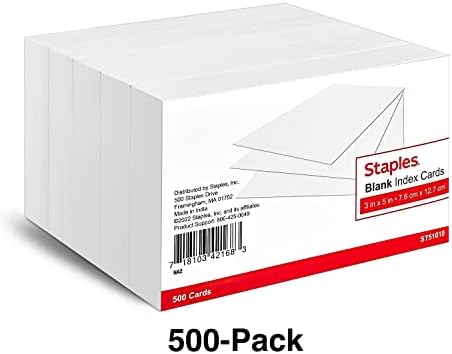 Стејплс 233593 3-Инчен Х 5-Инчен Празно Бело Индекс Картички 500/Пакет