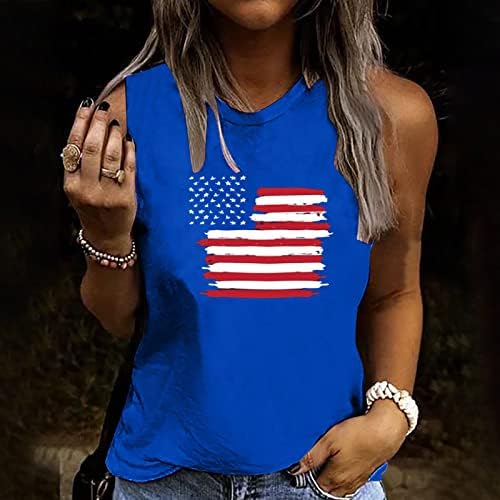 Topенски врвови на американските резервоар за знамиња за жени Патриотска кошула 4-ти јули во САД starsвезди на знамето ленти за печатење