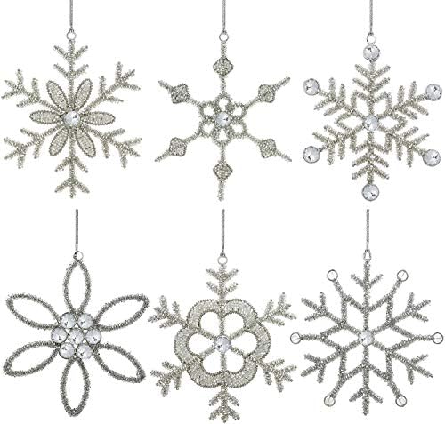 ITOS365 рачно изработени украси за снегулка за новогодишно железо и стакло што висат декоративни подароци за декорации, сет од 6
