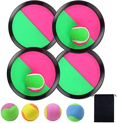 Анеко лопатка за фаќање топка и фрлање игра сет на диск и фати игра со лопатка со торба за складирање, 4 лопатки и 6 топки