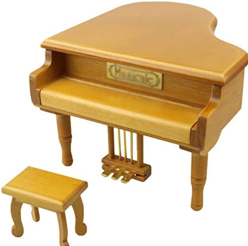 KLHHG Yellowолта музичка кутија во форма на пијано, креативен роденденски подарок со мала столица, музичка кутија за украси на lубовници