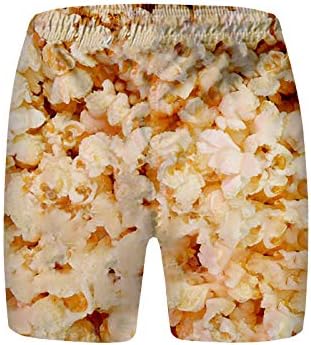 Машки атлетски панталони Храна Реална 3Д печатена летна шорцеви шорцеви од плажа џебови на плажа за пливање шорцеви