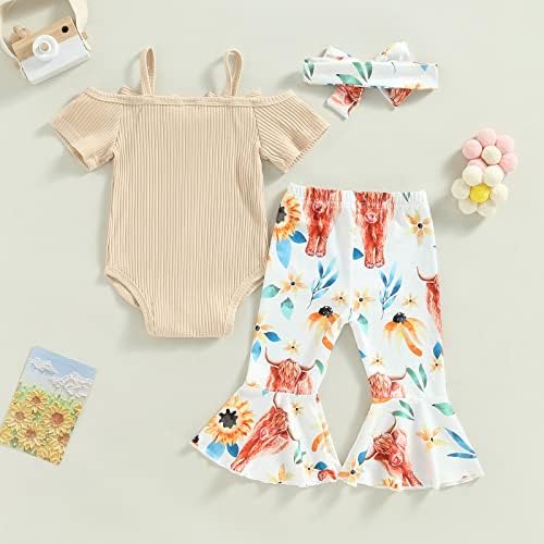 Новороденче за новороденче бебе девојче 3 парчиња летна облека со кратки ракави со кратки ракави надолу ромпер панталони за панталони