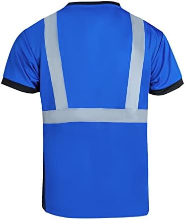 Blknights со голема видливост рефлексивна безбедносна кошула за мажи ANSI класа 2 градежни работи сини кратки ракави кошула