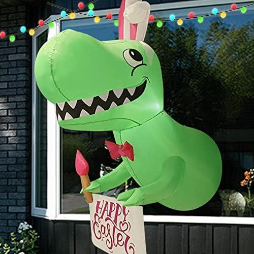 Велигденски декорации на отворено, Велигденски надувувања диносаурус, 4-ти избувнат змеј потпрен од прозорецот, велигденски надувување зајаче Т-Рекс двор декор за