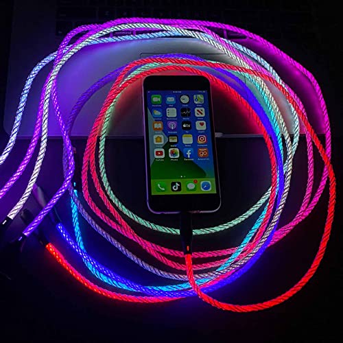 Осветлете го кабелот за полнач за iPhone - Сертифициран MFI Сертифициран Apple RGB LED за полнење со предводен кабел.