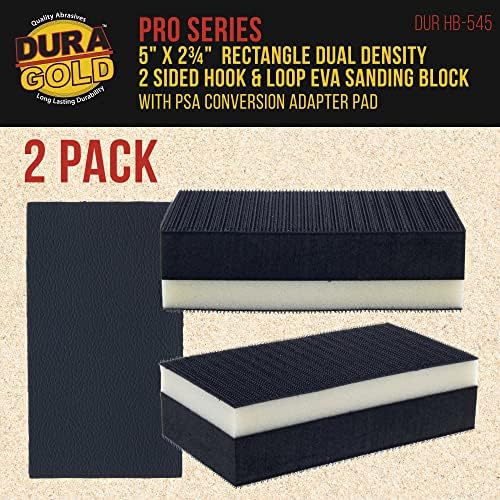 Dura-Gold Pro Series Recangle 5 x 2-3/4 двојна густина 2 еднострана еднострана блокада на EVA, поддршка за кука и јамка, 2 пакувања-PSA адаптер подлога и 40 решетки PSA Longboard Sandpaper 12 дворови,