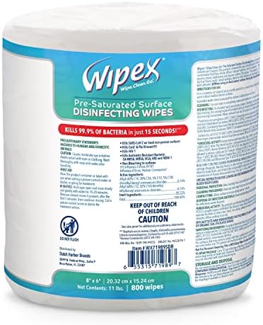 Wipex Gym Wips Antibacterial Refills - EPA регистрирана масовна големина на дезинфекција на чистење за диспензери, безбедно убивање вируси и бактерии за 15 секунди, санирање на терета