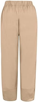 Употреба на жени постелнина памук каприс еластична половината капри панталони со високи панталони удобни широки панталони за нозе дами пешачки