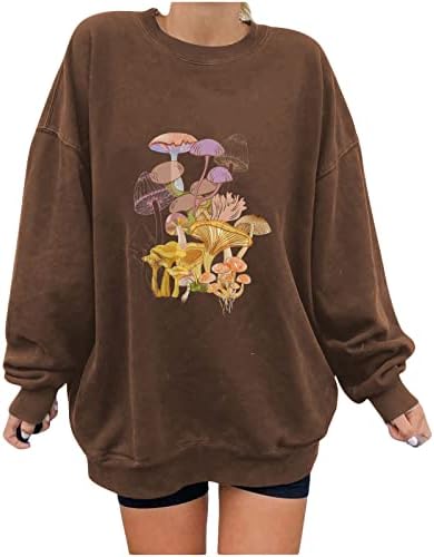 Пимелу со долги ракави пулвер џемпер за жени, симпатични џемпери без качулка, цветни печатени екипаж, џемпер со долг ракав, долг ракав