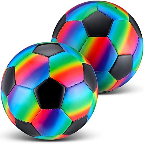 Retisee 2 PCS Rainbow Soccer Ball Официјална големина за деца млади тинејџери со пумпа машина зашиена во затворен простор спортски фудбалски фудбалски топка за надувување за мом