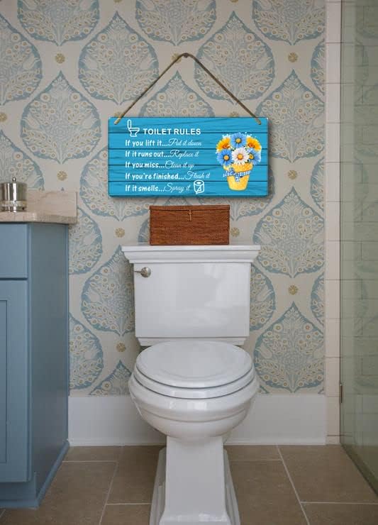 Муроани смешни правила за бања wallидови декор рустикална фарма куќички украси ретро дрвени висечки знаци тоалети тоалети за