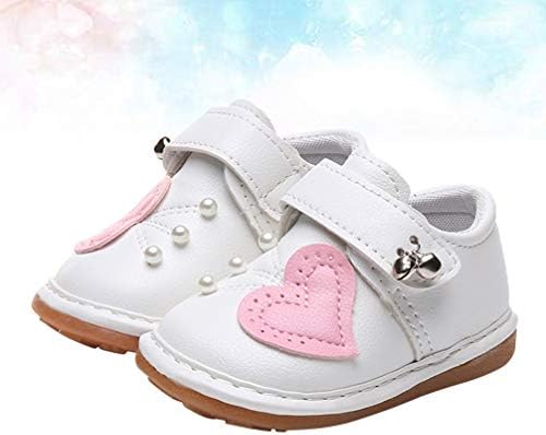 Среќнајами 1 пар бебешки први пешаци чевли Деликатно срце Бел анти-лизгачки дете за дишење на мали чевли меки единствени чевли