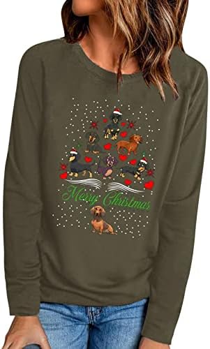 Среќна Божиќна кошула Симпатична кучиња графички обични лежерни ракави на екипажот на вратот на вратот, џемпер, лабава туника маичка Божиќна блузи