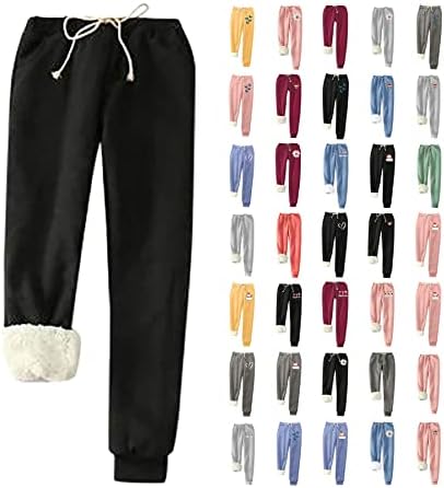 Tunuskat Sweatpants Women Sherpa наредени атлетски џогер зимски топло термичко руно панталони салон панталони со џебови