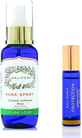 Балипура - Аура спреј и ролна - мешавини на есенцијално масло со критали за заштита од негативна енергија и ја хармонизира loveубовта, пакет од 2